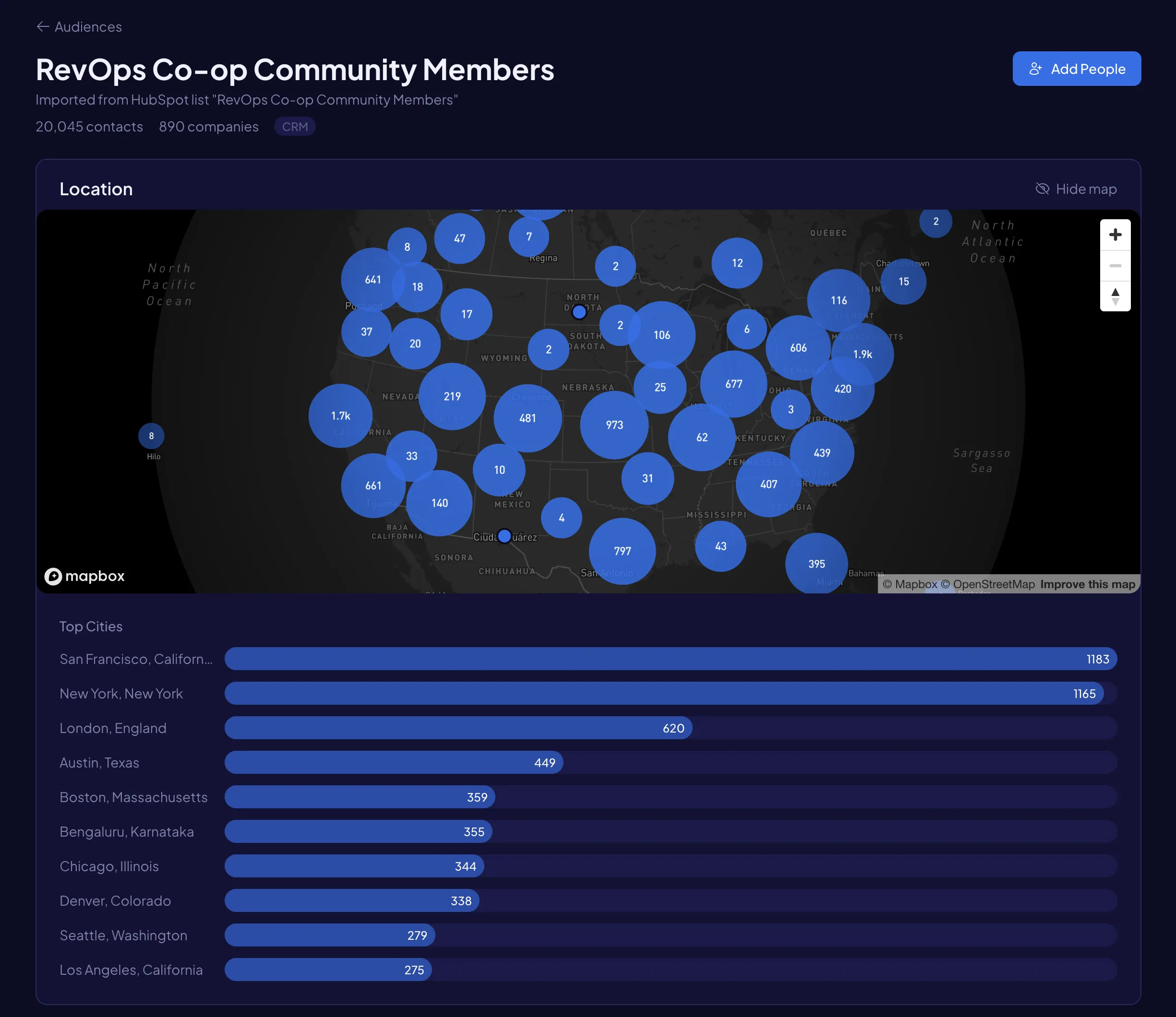 Geographic density map showing where your audience is concentrated