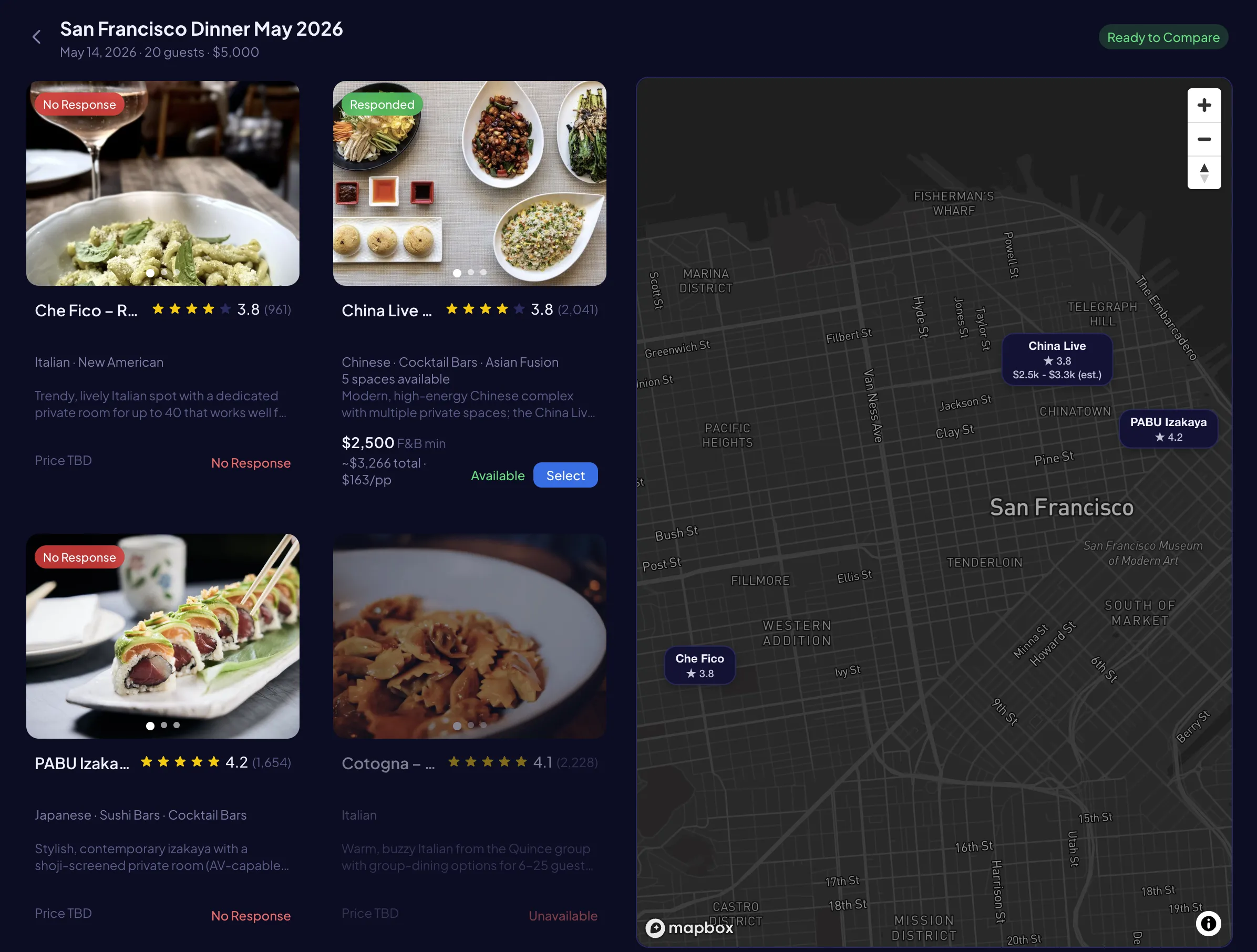 AI venue sourcing showing curated venue recommendations